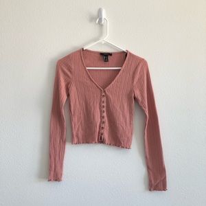 Dusty Rose Pink Long Sleeve Cardigan Crop Top